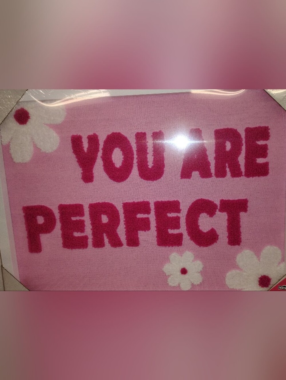 Pink Chenille 'You Are Perfect' Wall Art Canvas with White Flower